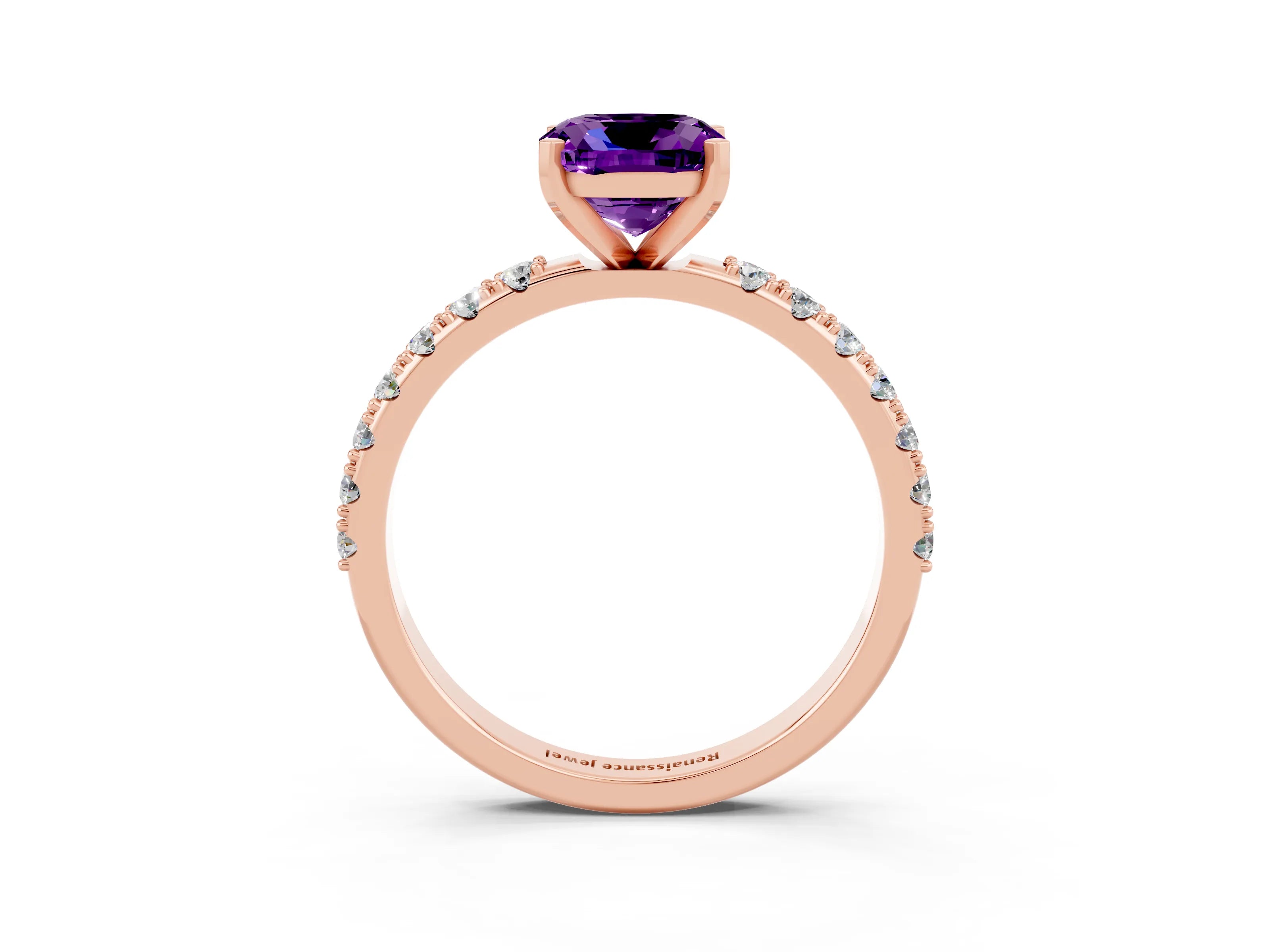 Rose gold Cushion Cut Amethyst Solitaire Pavé Band with Four-Prong Setting_3