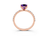 Rose gold Cushion Cut Amethyst Solitaire Pavé Band with Four-Prong Setting_3