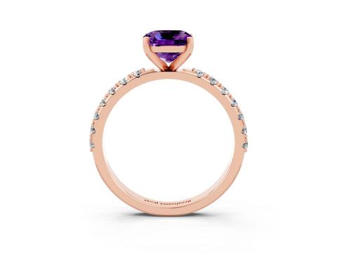 Rose gold Cushion Cut Amethyst Solitaire Pavé Band with Four-Prong Setting_3