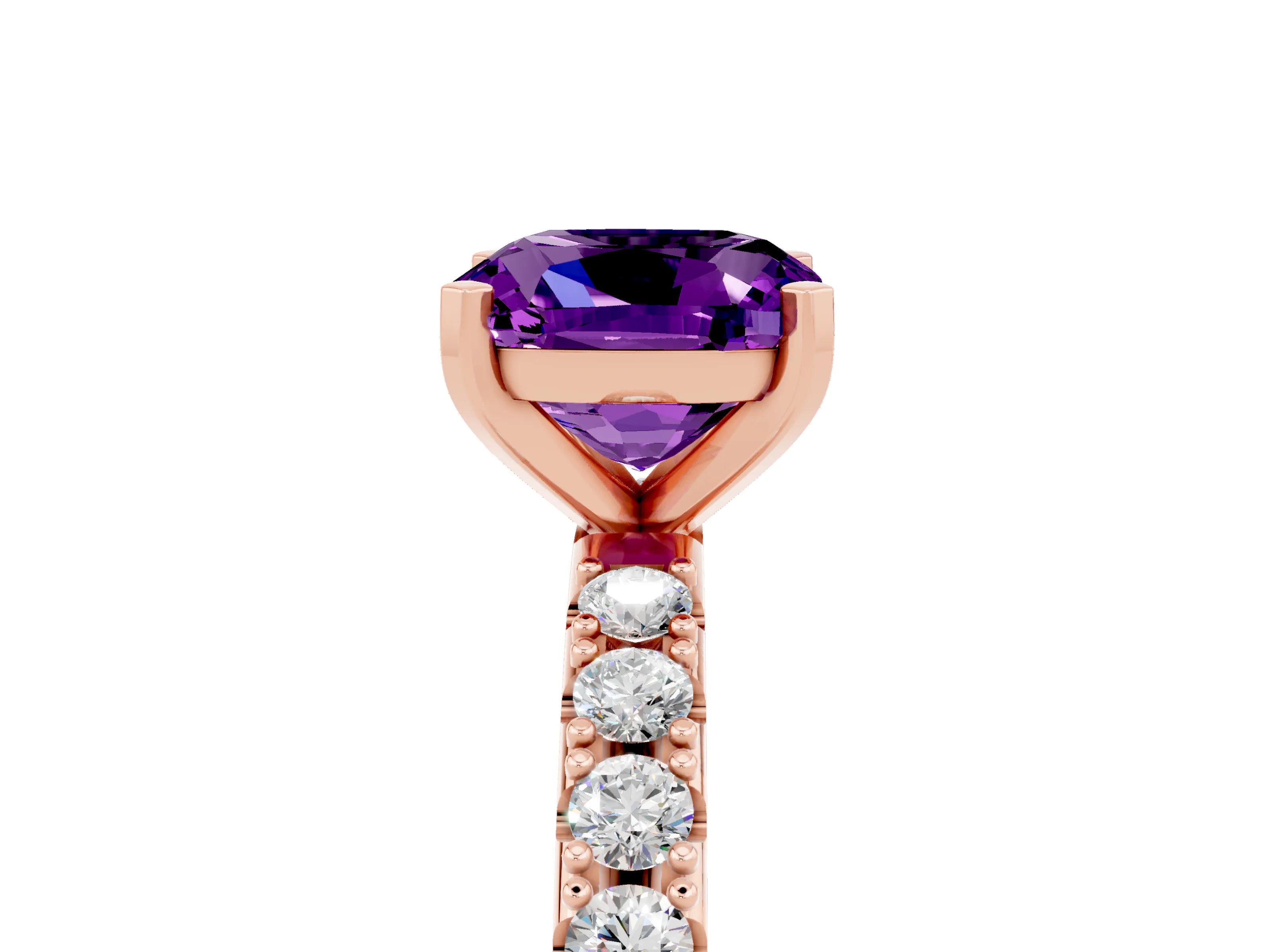 Rose gold Cushion Cut Amethyst Solitaire Pavé Band with Four-Prong Setting_5