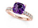 Rose gold Cushion Cut Amethyst Solitaire Pavé Engagement Ring with Round Band and Prong Setting_13