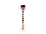 Rose gold Cushion Cut Amethyst Solitaire Pavé Engagement Ring with Round Band and Prong Setting_14