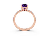 Rose gold Cushion Cut Amethyst Solitaire Pavé Engagement Ring with Round Band and Prong Setting_15