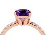 Rose gold Cushion Cut Amethyst Solitaire Pavé Engagement Ring with Round Band and Prong Setting_16