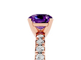 Rose gold Cushion Cut Amethyst Solitaire Pavé Engagement Ring with Round Band and Prong Setting_17