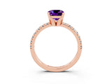 Rose gold Cushion Cut Amethyst Solitaire Pavé Engagement Ring with Round Band and Prong Setting_93