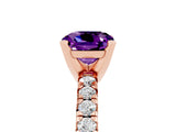 Rose gold Cushion Cut Amethyst Solitaire Pavé Engagement Ring with Round Band and Prong Setting_95