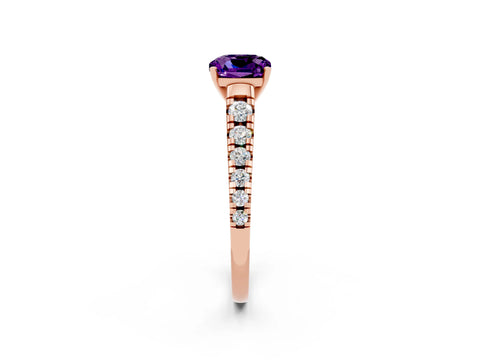 Rose gold Cushion Cut Amethyst Solitaire Ring with Cathedral Setting and Pavé Band_2