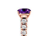 Rose gold Cushion Cut Amethyst Solitaire Ring with Cathedral Setting and Pavé Band_5