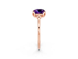 Rose gold Cushion Cut Amethyst Solitaire Ring with Flower Prong Setting and Classic Band_14