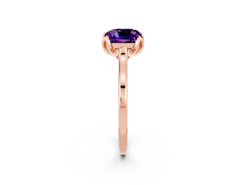 Rose gold Cushion Cut Amethyst Solitaire Ring with Flower Prong Setting and Classic Band_14
