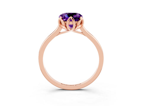 Rose gold Cushion Cut Amethyst Solitaire Ring with Flower Prong Setting and Classic Band_15