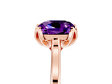 Rose gold Cushion Cut Amethyst Solitaire Ring with Flower Prong Setting and Classic Band_17