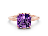 Rose gold Cushion Cut Amethyst Solitaire Ring with Flower Prong Setting and Classic Band_36