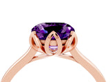 Rose gold Cushion Cut Amethyst Solitaire Ring with Flower Prong Setting and Classic Band_40