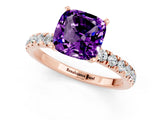 Rose gold Cushion Cut Amethyst Solitaire Ring with Pavé Accents and Four-Prong Setting_1