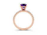 Rose gold Cushion Cut Amethyst Solitaire Ring with Pavé Accents and Four-Prong Setting_3