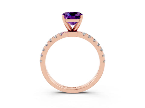 Rose gold Cushion Cut Amethyst Solitaire Ring with Pavé Accents and Four-Prong Setting_3