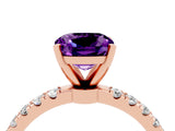 Rose gold Cushion Cut Amethyst Solitaire Ring with Pavé Accents and Four-Prong Setting_4