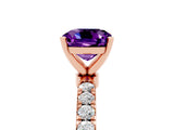 Rose gold Cushion Cut Amethyst Solitaire Ring with Pavé Accents and Four-Prong Setting_5