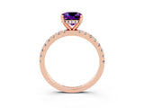 Rose gold Cushion Cut Amethyst Solitaire Ring with Pavé Band and Four-Prong Setting_27