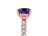 Rose gold Cushion Cut Amethyst Solitaire Ring with Pavé Band and Four-Prong Setting_29