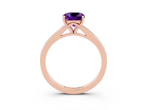 Rose gold Cushion Cut Amethyst Solitaire Ring with Pavé Band and Prong Setting_3