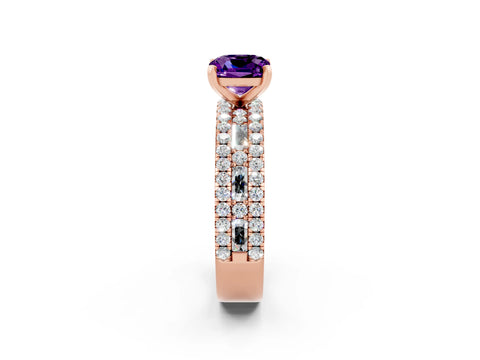 Rose gold Cushion Cut Amethyst Solitaire Ring with Pavé and Channel Set Band_2