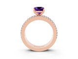 Rose gold Cushion Cut Amethyst Solitaire Ring with Pavé and Channel Set Band_3