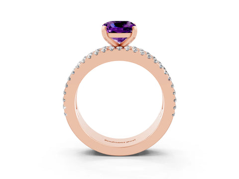 Rose gold Cushion Cut Amethyst Solitaire Ring with Pavé and Channel Set Band_3