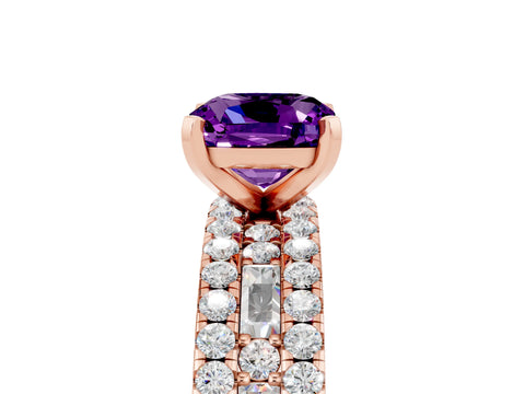 Rose gold Cushion Cut Amethyst Solitaire Ring with Pavé and Channel Set Band_5