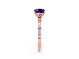 Rose gold Cushion Cut Amethyst Solitaire Ring with Pave Band and Four Prong Setting_26