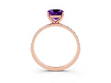 Rose gold Cushion Cut Amethyst Solitaire Ring with Pave Band and Four Prong Setting_27