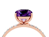 Rose gold Cushion Cut Amethyst Solitaire Ring with Pave Band and Four Prong Setting_28