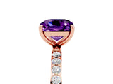 Rose gold Cushion Cut Amethyst Solitaire Ring with Pave Band and Four Prong Setting_29