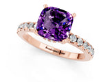 Rose gold Cushion Cut Amethyst Solitaire Ring with Round  Pavé Band and Four-Prong Setting_45