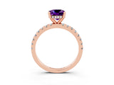 Rose gold Cushion Cut Amethyst Solitaire Ring with Round  Pavé Band and Four-Prong Setting_47