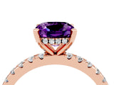 Rose gold Cushion Cut Amethyst Solitaire Ring with Round  Pavé Band and Four-Prong Setting_48