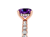 Rose gold Cushion Cut Amethyst Solitaire Ring with Round  Pavé Band and Four-Prong Setting_49
