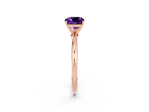 Rose gold Cushion Cut Amethyst Solitaire Ring with Six-Prong Setting and Classic Band