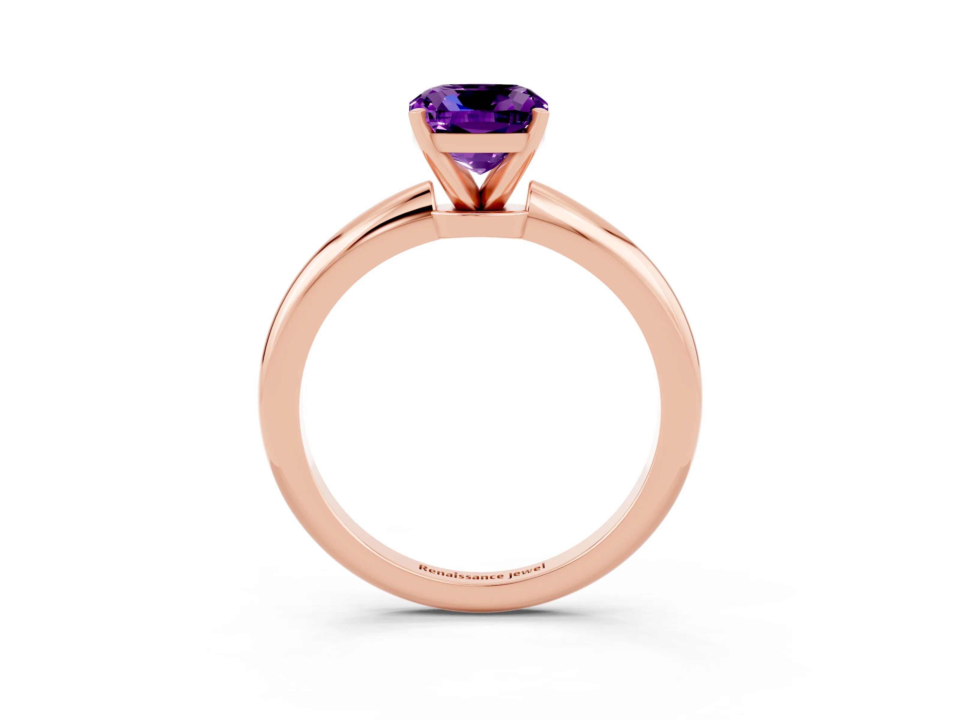 Rose gold Cushion Cut Amethyst Solitaire Ring with Six-Prong Setting and Classic Band_3