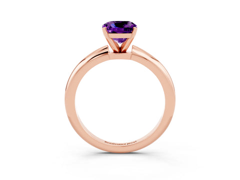 Rose gold Cushion Cut Amethyst Solitaire Ring with Six-Prong Setting and Classic Band_3