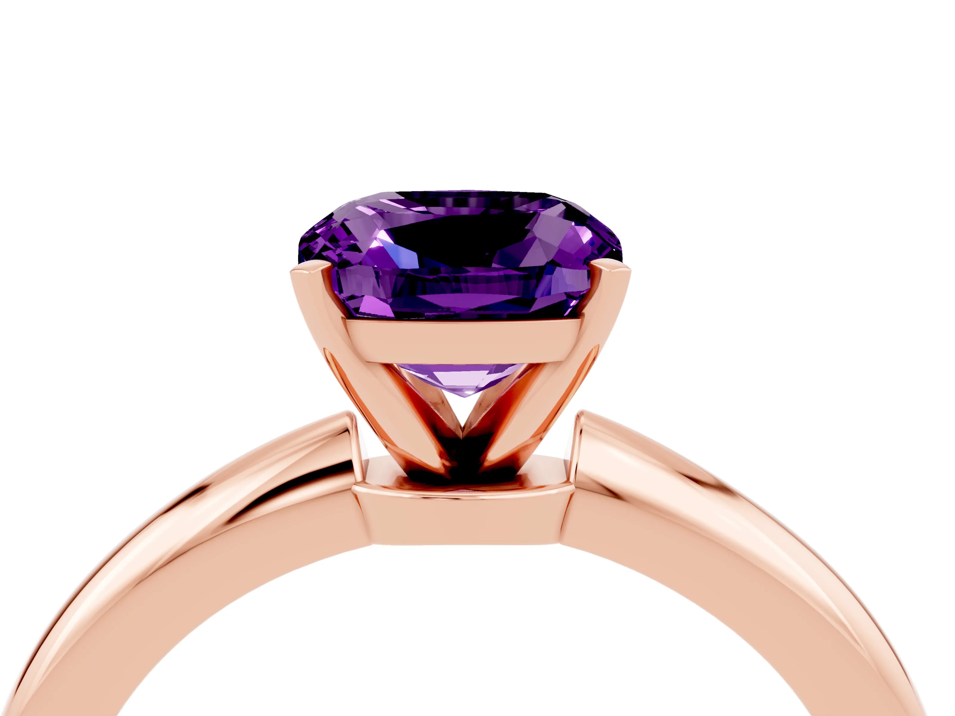 Rose gold Cushion Cut Amethyst Solitaire Ring with Six-Prong Setting and Classic Band_4