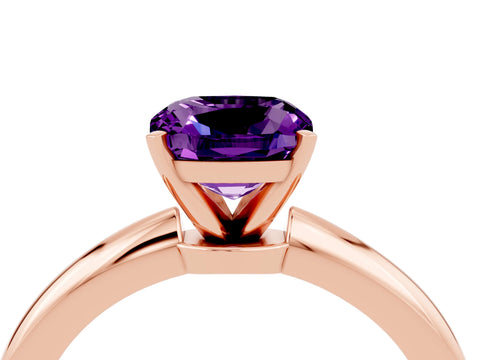 Rose gold Cushion Cut Amethyst Solitaire Ring with Six-Prong Setting and Classic Band_4