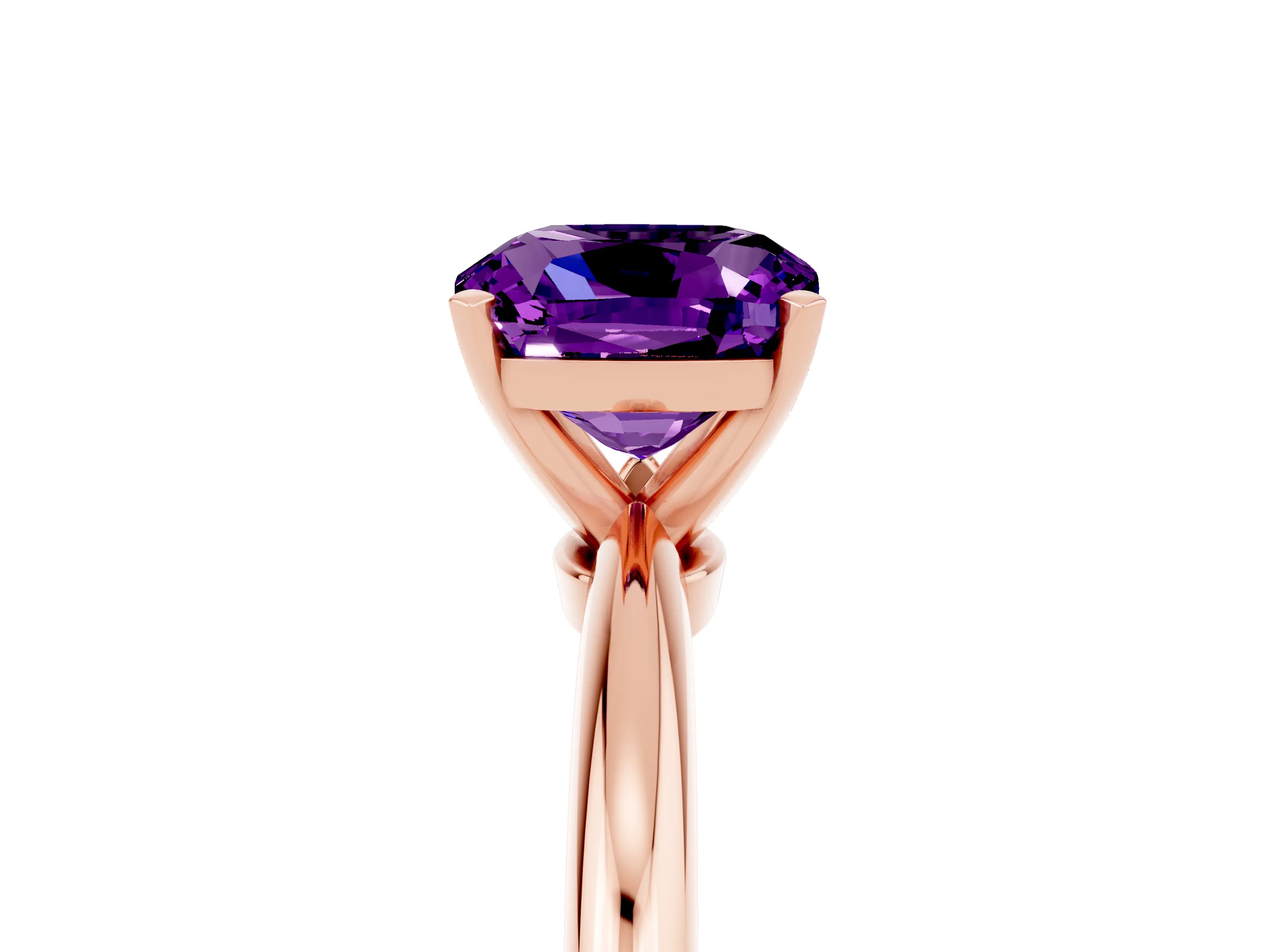 Rose gold Cushion Cut Amethyst Solitaire Ring with Six-Prong Setting and Classic Band_5