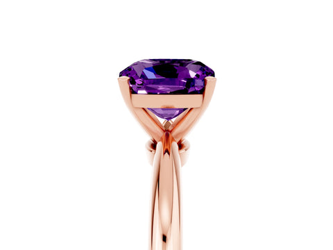 Rose gold Cushion Cut Amethyst Solitaire Ring with Six-Prong Setting and Classic Band_5