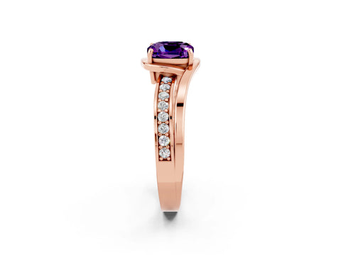 Rose gold Cushion Cut Amethyst Solitaire Ring with Split Shank and Prong Setting_2