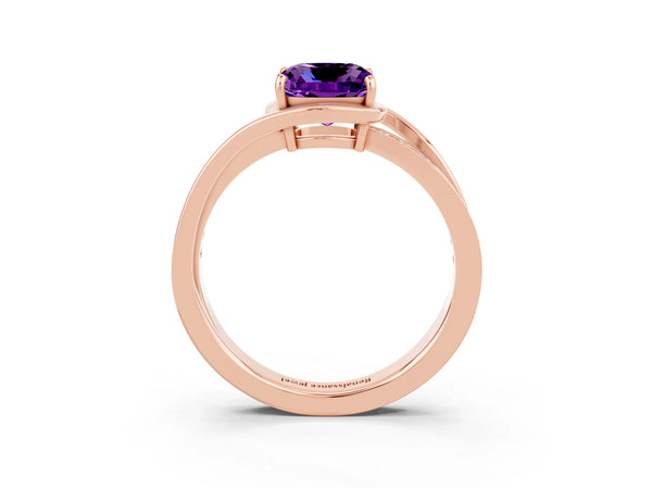 Rose gold Cushion Cut Amethyst Solitaire Ring with Split Shank and Prong Setting
