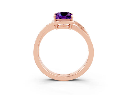 Rose gold Cushion Cut Amethyst Solitaire Ring with Split Shank and Prong Setting_3