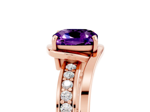 Rose gold Cushion Cut Amethyst Solitaire Ring with Split Shank and Prong Setting_5